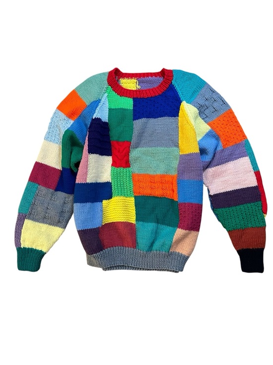 Vintage Sweaters - Vintage multi-color patchwork chunky knit sweater